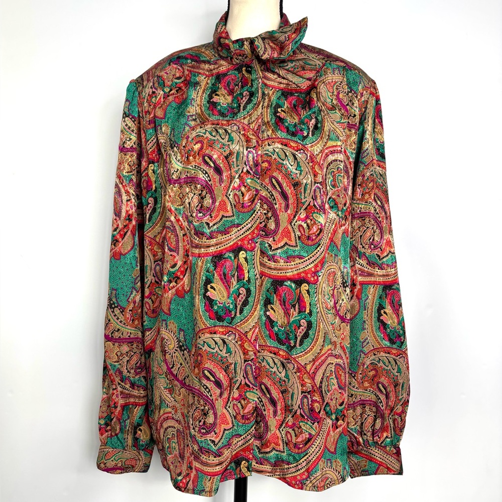 Vintage 80’s Bedford Fair Multicolor long sleeve Paisley Button Down Tie Shirt